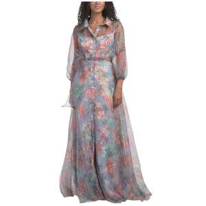 RENE BY RENE RUIZ Three-quarter Sleeve Floral Organza Shirt Gown